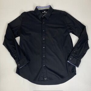 Butter Cloth Button Down Shirt Long Sleeve Black Gingham Trim XL